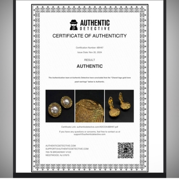 Chanel Logo Gold Tone and Pearl Earrings - Picture 4 of 4